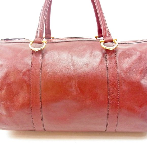 Cartier Boston Bag Mastline Bordeaux Leather Auth USED T9468